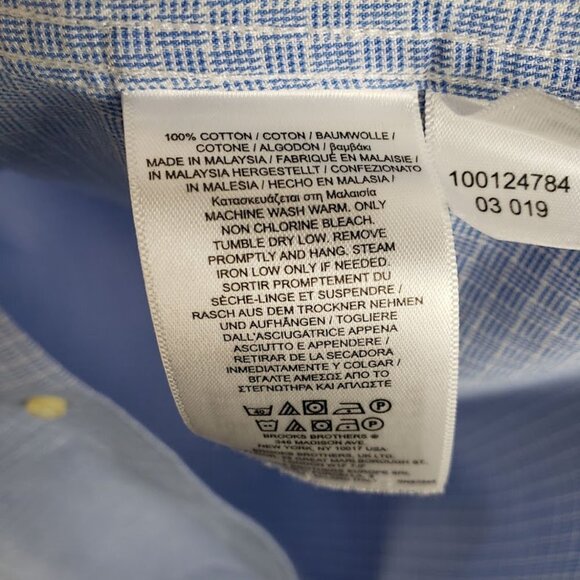 Brooks Brothers Button Up Shirt No Iron Regent Cotton White Blue Check Size 15.5 - Picture 4 of 6